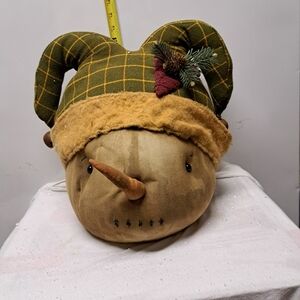 Handmade Green & Tan Holiday Snowman Head Accent